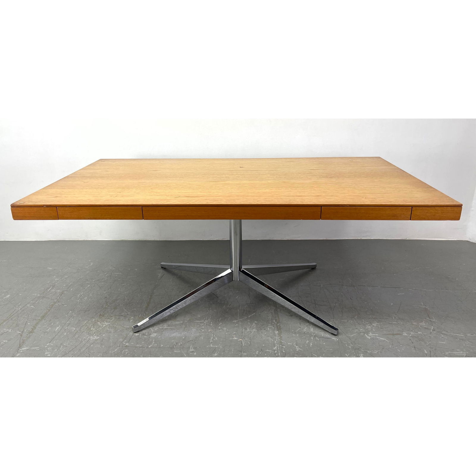 Florence Knoll Executive Partners Desk in Walnut. Drawers on both sides. Includes Custom Cut Glass T (1 of 11)