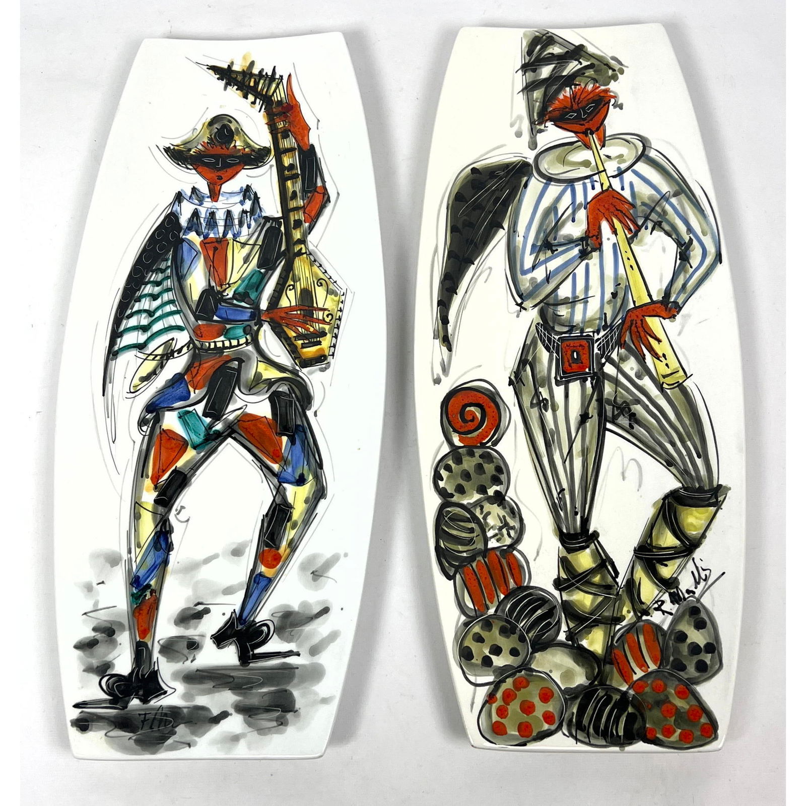 Pair Italian Hand Painted Wall Plaques. MURMAC. Harlequin. (1 of 13)