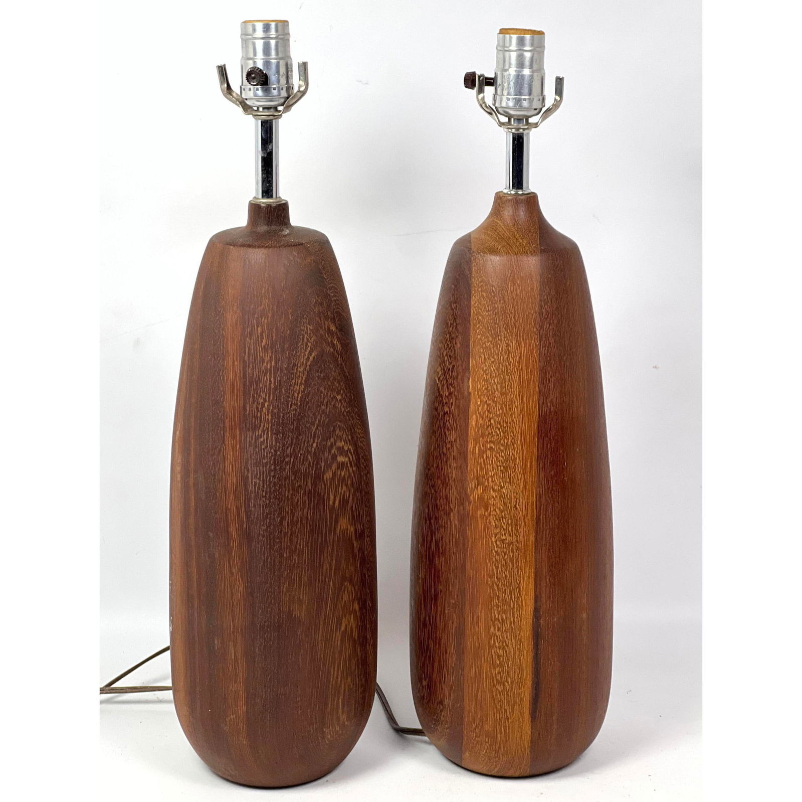 Pair Heavy Danish Modern Teak Bottle Form Table Lamps (1 of 8)