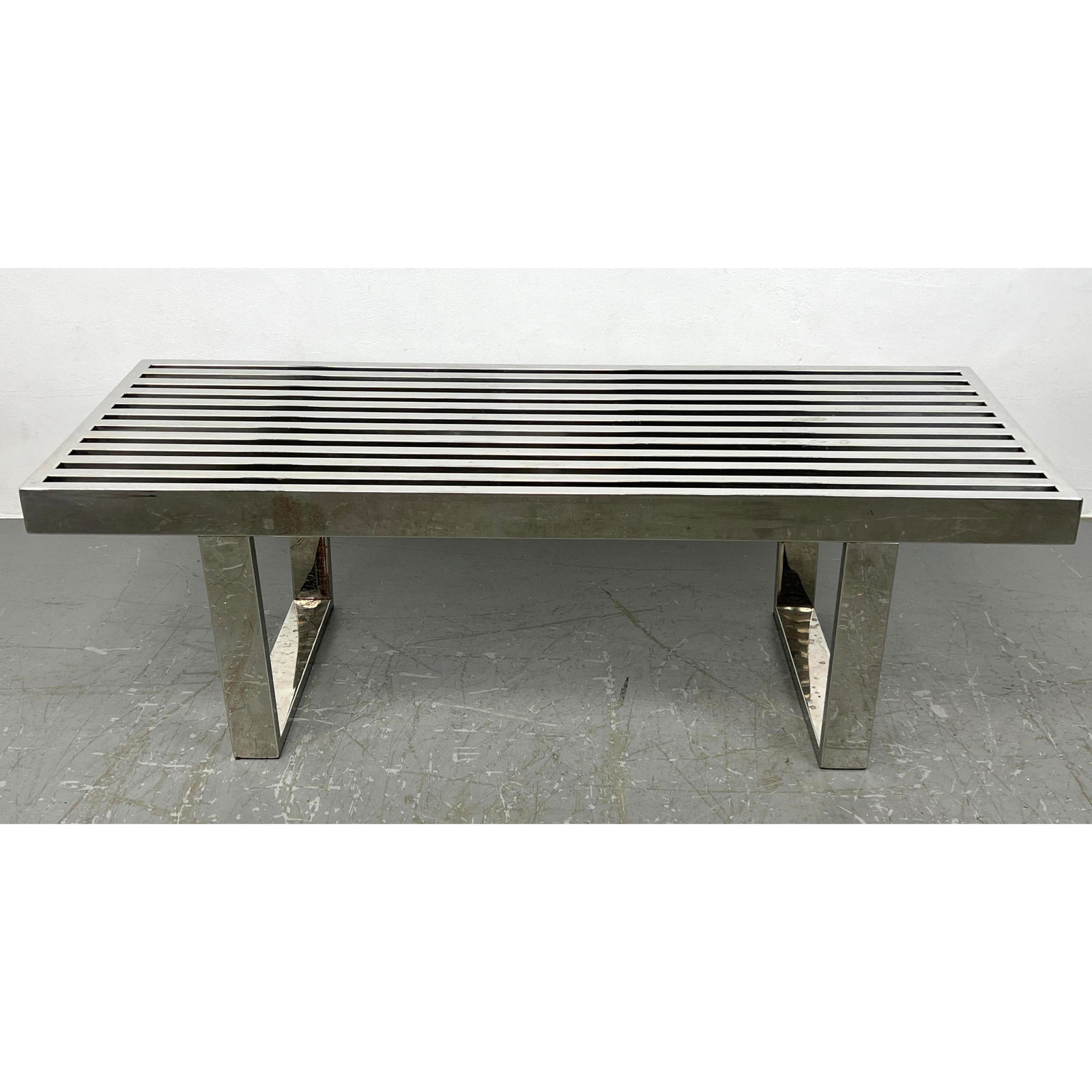 Modernist Chrome Slat Benches. Nelson style chrome legs. (1 of 13)