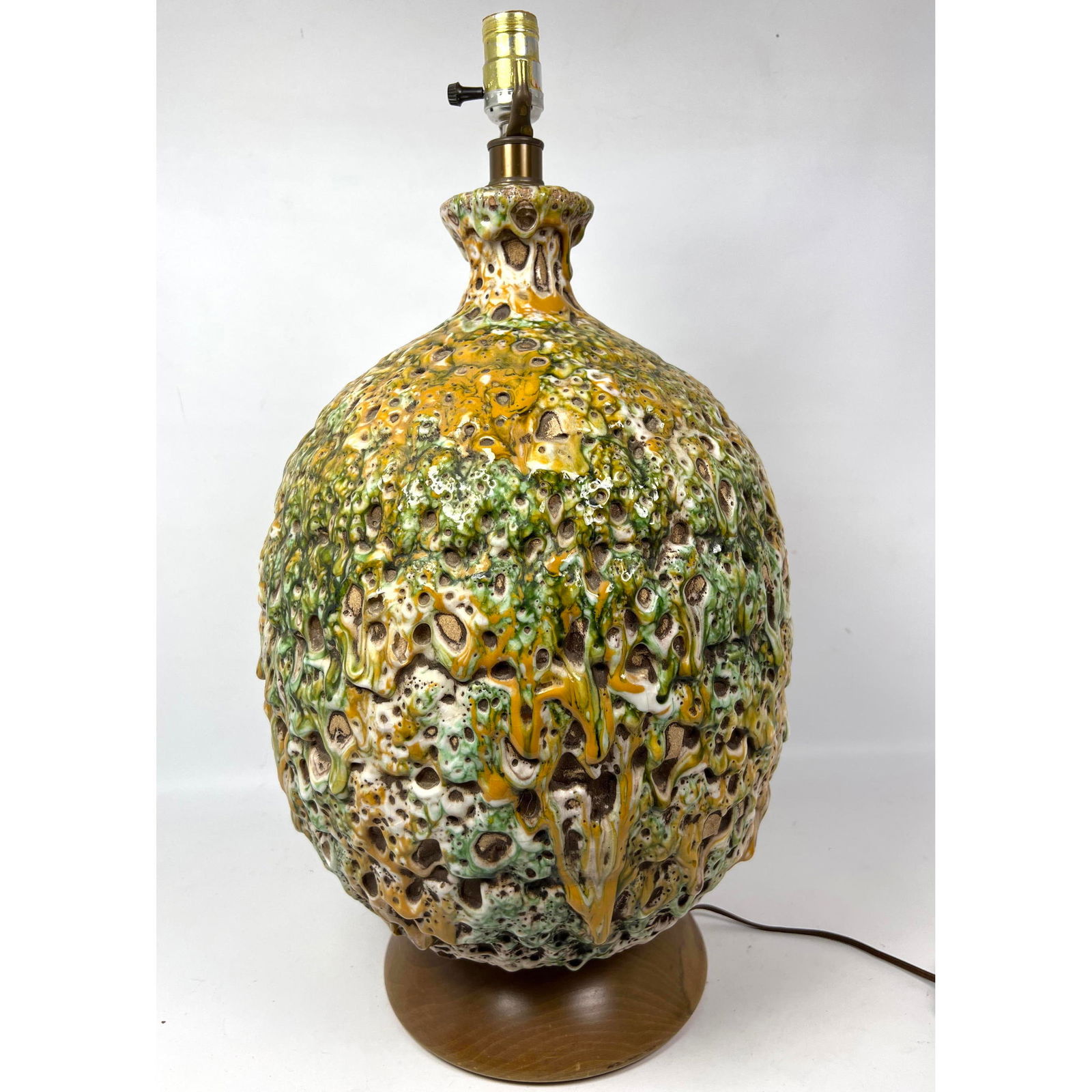 Huge Mid century modern pottery table lamp.  Heavy Volcanic Glaze. (1 of 8)