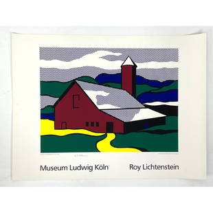 ROY LICHTENSTEIN Art Exhibition Poster. MUSEUM LUDWIG KOLN. "Red Barn". Not Framed.: ROY LICHTENSTEIN Art Exhibition Poster. MUSEUM LUDWIG KOLN. "Red Barn". Not Framed. Dimensions: Height: 27.5 inches, Width: 35.5 inches. --- US Packing and Shipping charge: $35 Plus insurance at a rat