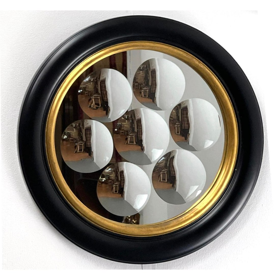 Medium Fornasetti style Dimpled Mirror. Round Frame. Global Views. (1 of 7)