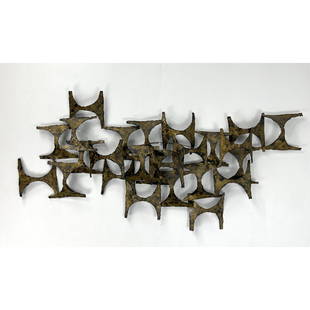 Artist Signed and Dated Brutalist Wall Sculpture.: Artist Signed and Dated Brutalist Wall Sculpture. Dimensions: Height: 20 inches, Width: 52 inches, Depth: 4 inches. ---