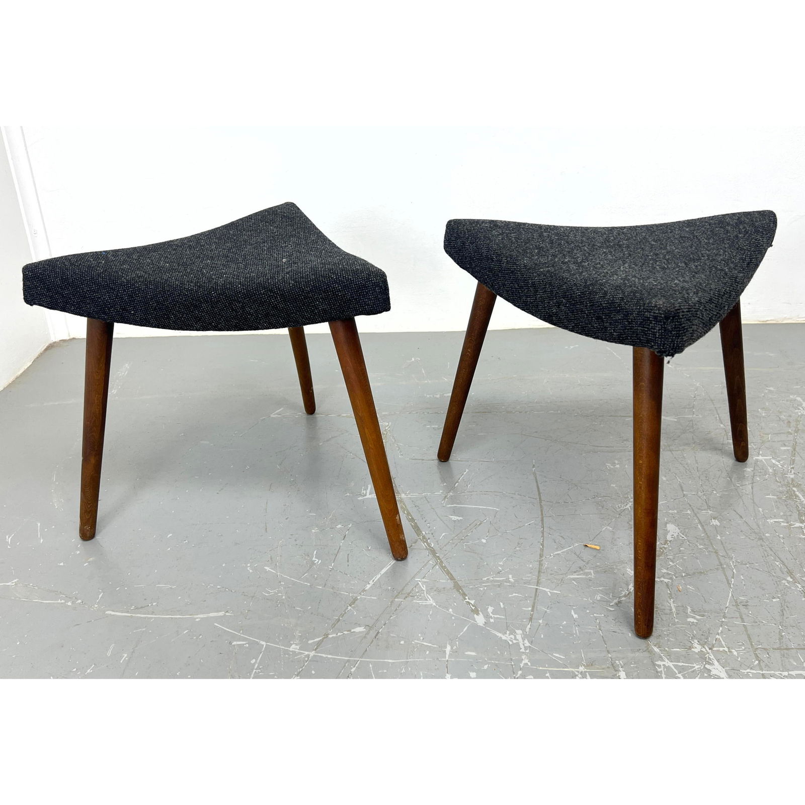 Pair Danish Modern 3 Leg Stools. Newly upholstered (1 of 5)