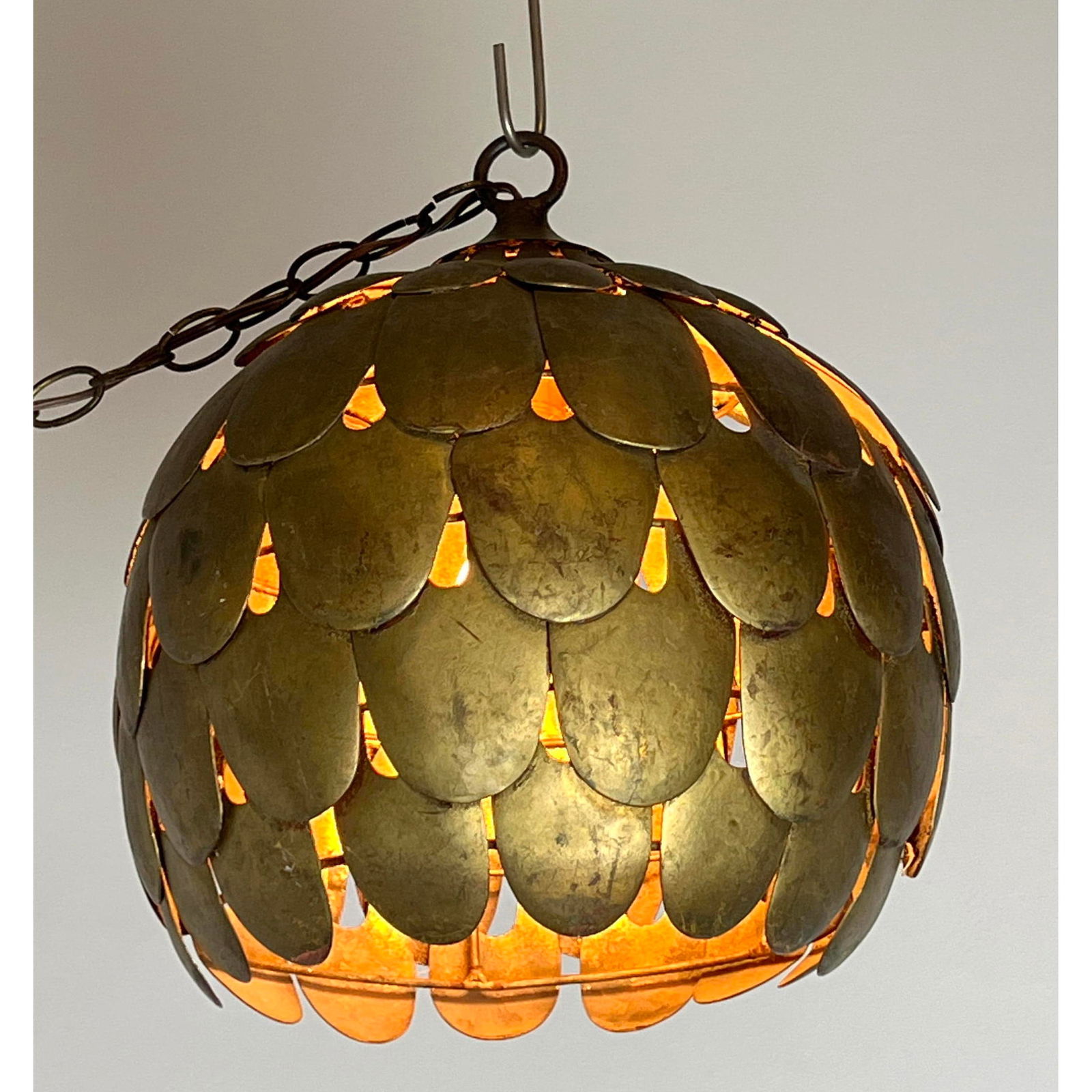 Salvadori Dragon scale Brutalist Pendant Lamp Chandelier Light. metal Petals Shade. (1 of 8)