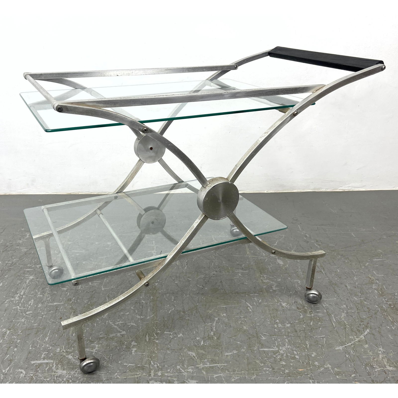 Elegant Art Deco Aluminum Frame Glass Top Tea Bar Cart (1 of 11)