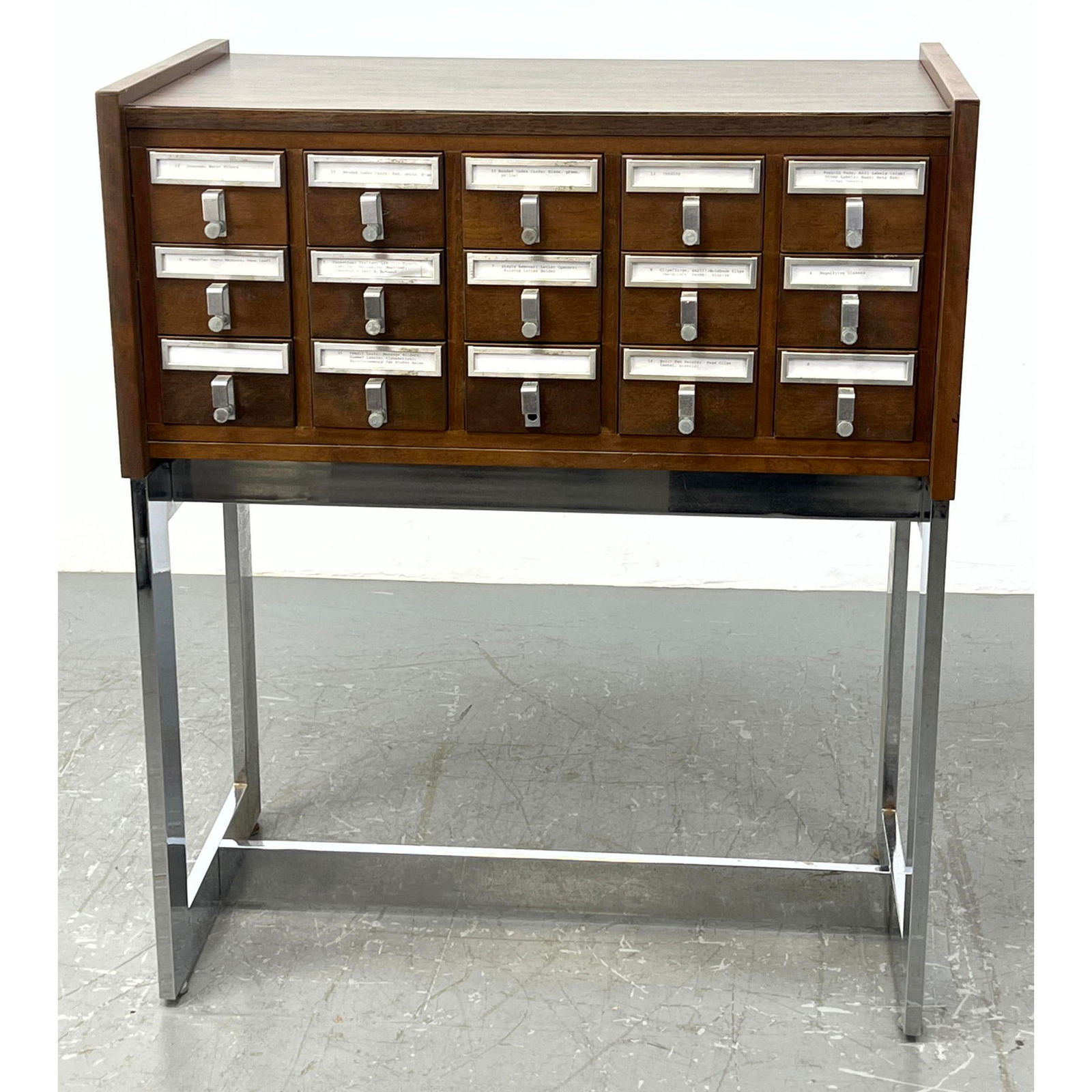 Mid Century Modern Chrome Base Card Catalogue Cabinet. (1 of 10)