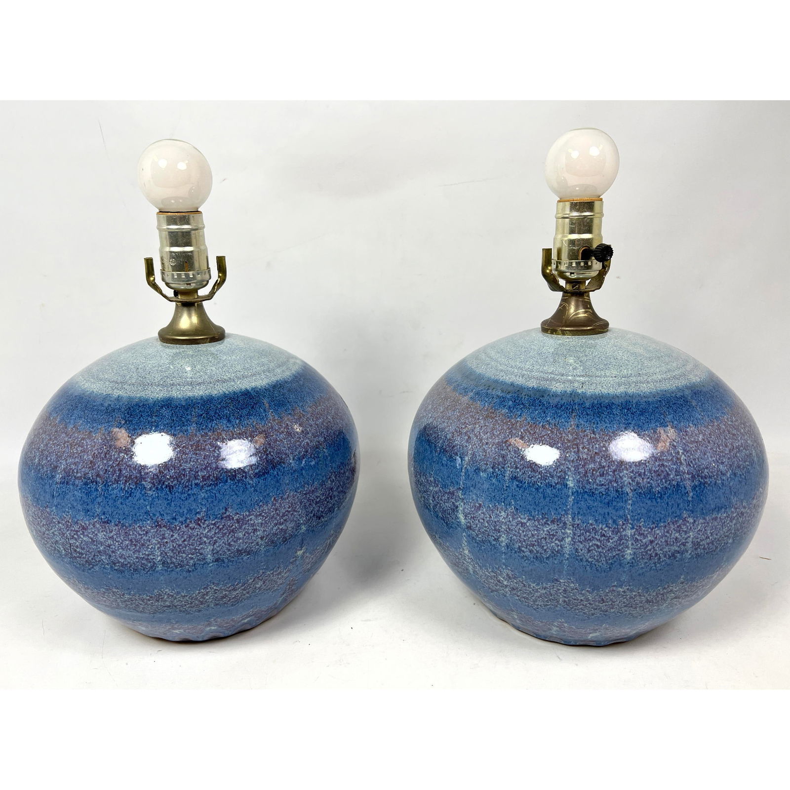 Mid Century Glazed Ceramic Lamps. Ball form. (1 of 12)