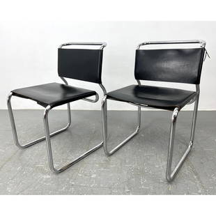 Pair Nicos Zographos Chairs. Leather on Chrome Frame Chairs. Unique floating seat.: Pair Nicos Zographos Chairs. Leather on Chrome Frame Chairs. Unique floating seat. Dimensions: Height: 31 inches, Width: 19 inches, Depth: 21 inches. - Seat Height: 18 inches ---