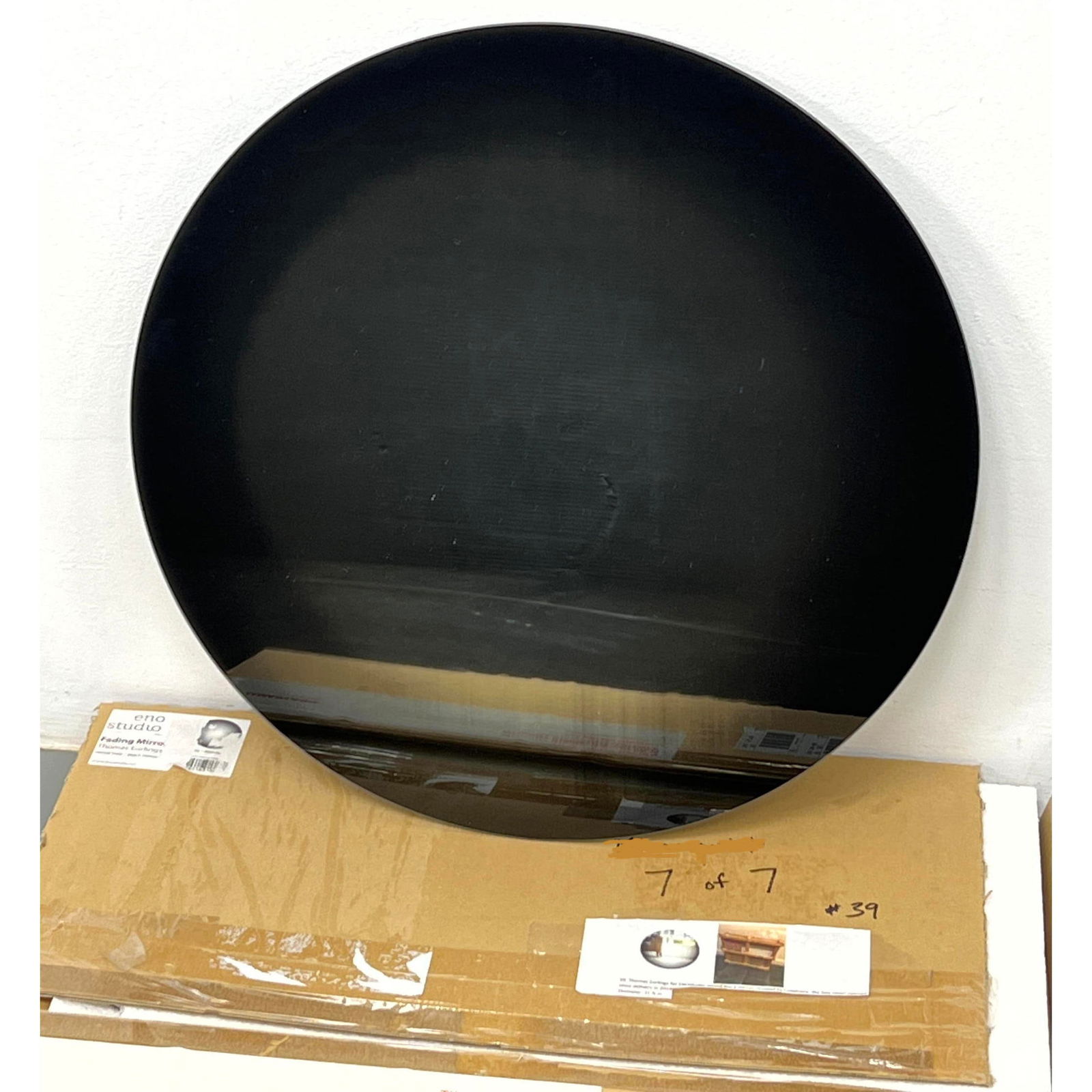 LUMINAIRE Wall Mirror. Round form with dark ombre shaded rim. Comes in original box. (1 of 7)