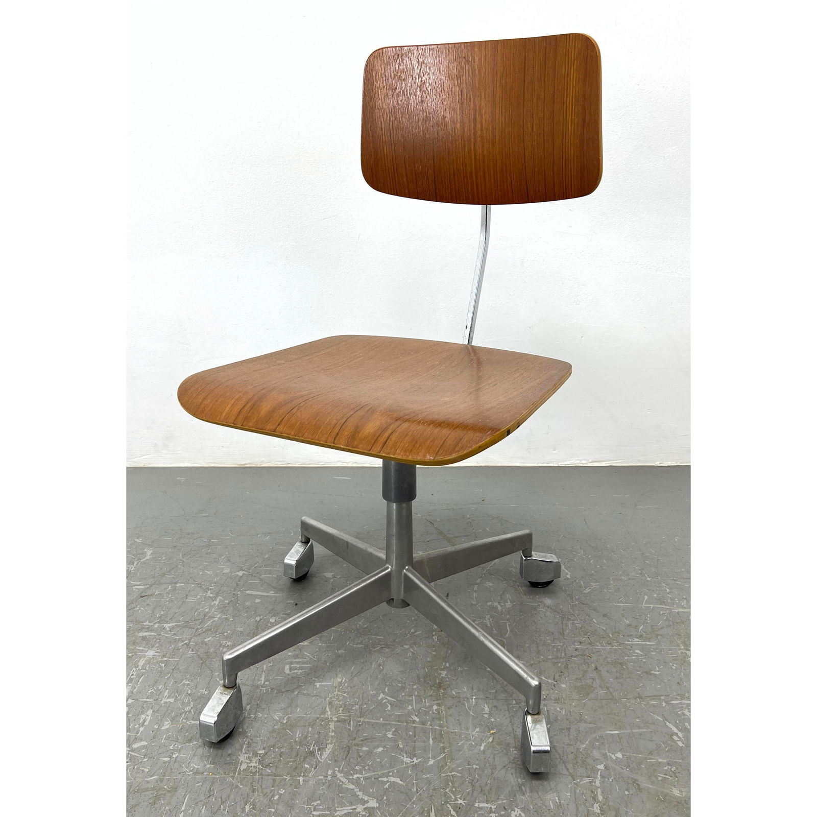 Danish Modern LABOFA Office Desk Chair. Chrome Base and Frame with Wood Seat and Backrest. Marked (1 of 10)