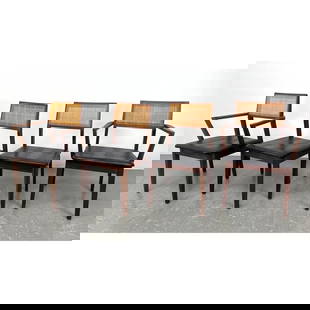 Set 4 American Modern Founders Chairs. Marked with tags. Cane backs. Faux Lizard Upholstery.: Set 4 American Modern Founders Chairs. Marked with tags. Cane backs. Faux Lizard Upholstery. Dimensions: Height: 32 inches, Width: 21.75 inches, Depth: 21 inches. - Seat Height: 18 inches ---