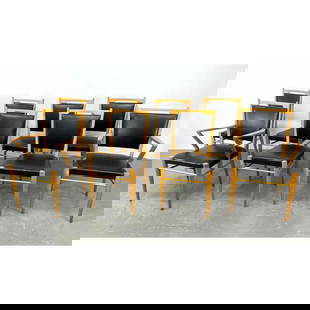 Set of 8 Scandinavian Modern Dining Chairs.: Set of 8 Scandinavian Modern Dining Chairs. Dimensions: Height: 35.5 inches, Width: 18 inches, Depth: 19 inches. - Seat Height: 18 inches - Arm chair seat height 18 H: 35.5 inches: W: 21.25 inches: D: