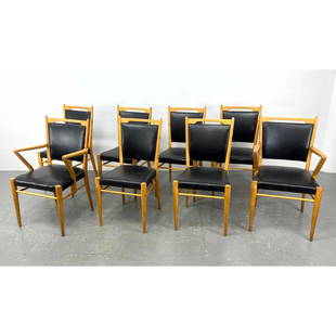 Set of 8 Scandinavian Modern Dining Chairs.: Set of 8 Scandinavian Modern Dining Chairs. Dimensions: Height: 35.5 inches, Width: 18 inches, Depth: 19 inches. - Seat Height: 18 inches - Arm chair seat height 18 H: 35.5 inches: W: 21.25 inches: D: