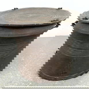 Southeast Asian Rain Drum style Table. Resin form with relief design.: Southeast Asian Rain Drum style Table. Resin form with relief design. Dimensions: Height: 18.5 inches, Width: 24.5 inches, Depth: 24.5 inches. ---