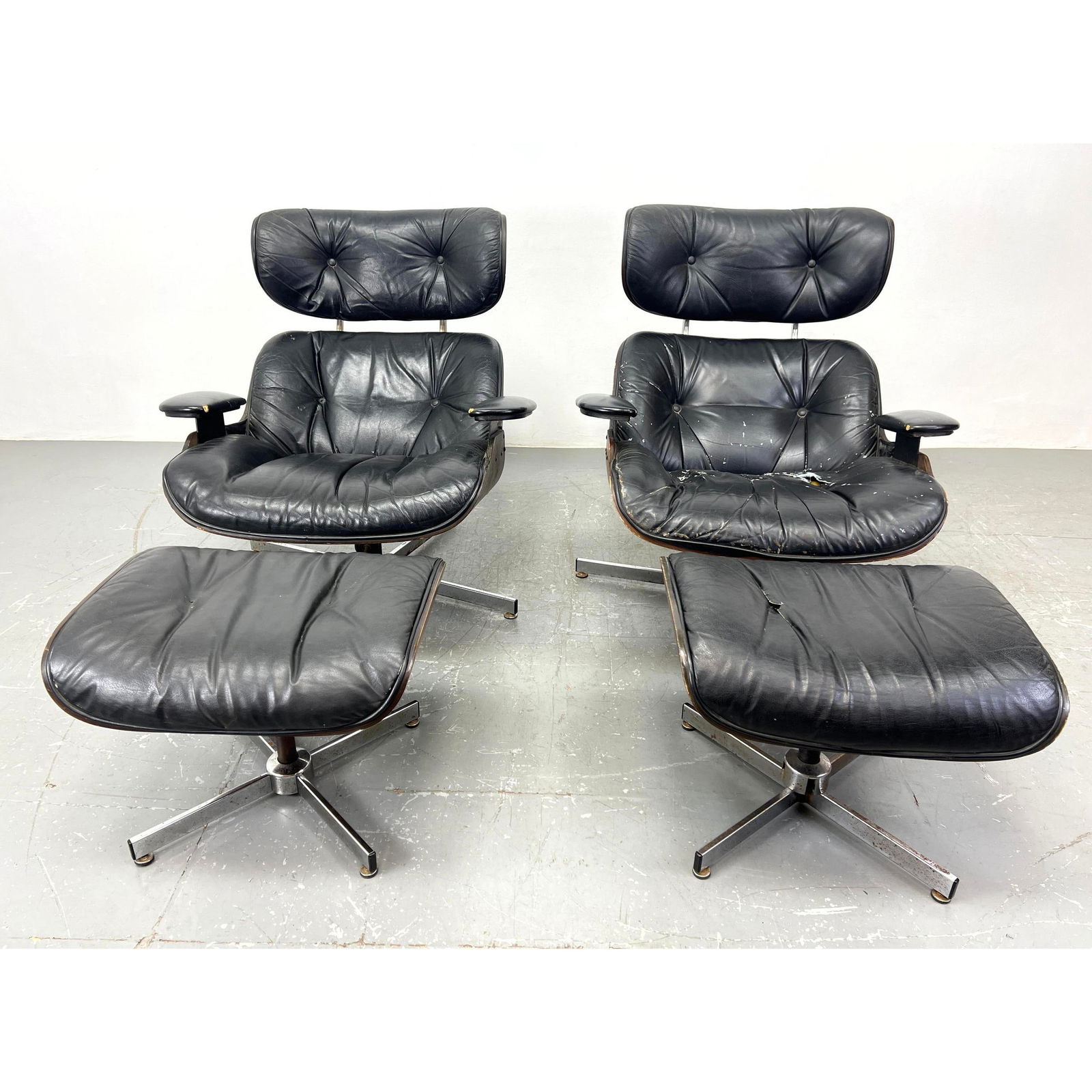 Pair Eames Style Lounge Chairs and Ottomans.  Replicas by Frank Doerner (1 of 15)