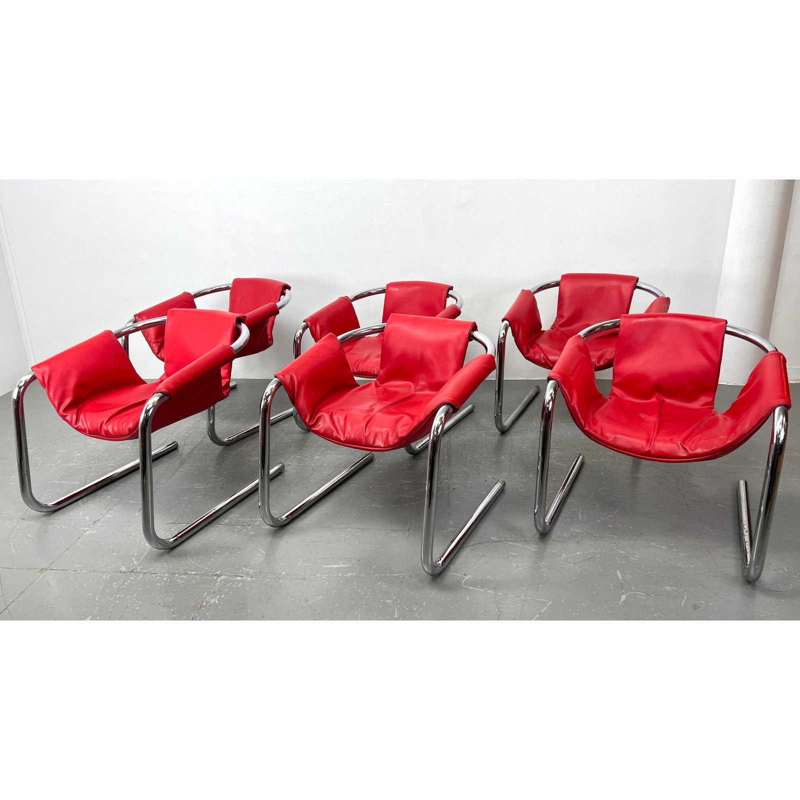 Set 6 The Vecta Group Zermatt Sling Chairs. Italy.: Set 6 The Vecta Group Zermatt Sling Chairs. Italy. Dimensions: Height: 28.5 inches, Width: 28.5 inches, Depth: 30.5 inches. - Seat Height: 17 inches ---