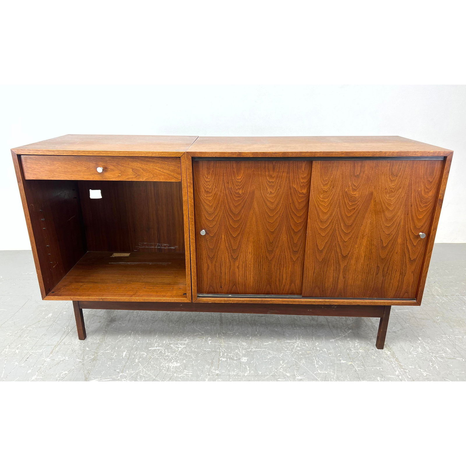 3 part American Modern Walnut Sliding Door Cabinet. Risom Style. (1 of 9)