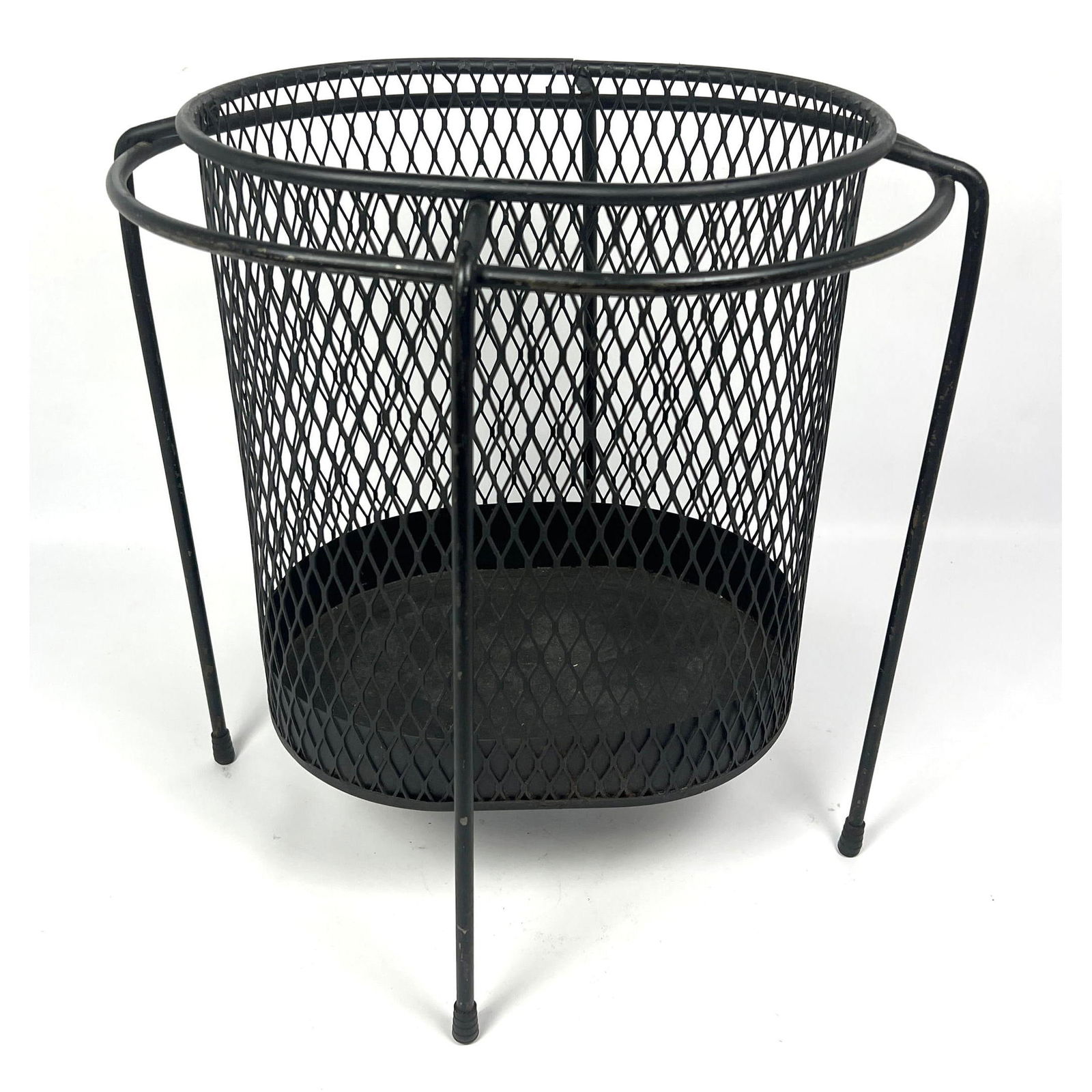Maurice Duchin Floating Iron Mesh Wastebasket Trash Can.  Mesh waste basket with expanded ring top. (1 of 8)