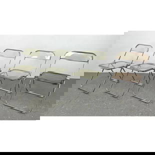 Set 4 Lucite Folding Chairs. Anonima CASTELLI Italian. 1 Gray 3 light clear.: Set 4 Lucite Folding Chairs. Anonima CASTELLI Italian. 1 Gray 3 light clear. Dimensions: Height: 30 inches, Width: 18.5 inches, Depth: 16 inches. - Seat Height: 17.5 inches ---