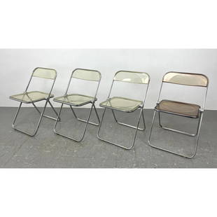 Set 4 Lucite Folding Chairs. Anonima CASTELLI Italian. 1 Gray 3 light clear.: Set 4 Lucite Folding Chairs. Anonima CASTELLI Italian. 1 Gray 3 light clear. Dimensions: Height: 30 inches, Width: 18.5 inches, Depth: 16 inches. - Seat Height: 17.5 inches ---