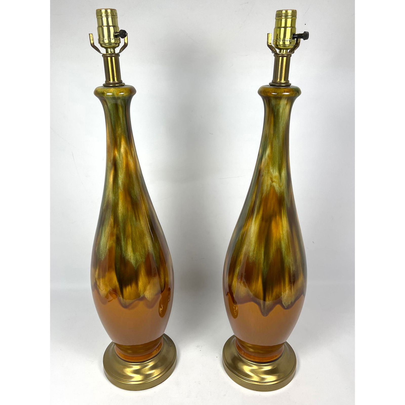Pr Ombre Glazed Teardrop form Pottery Lamps. Caramels, greens and golds. (1 of 12)