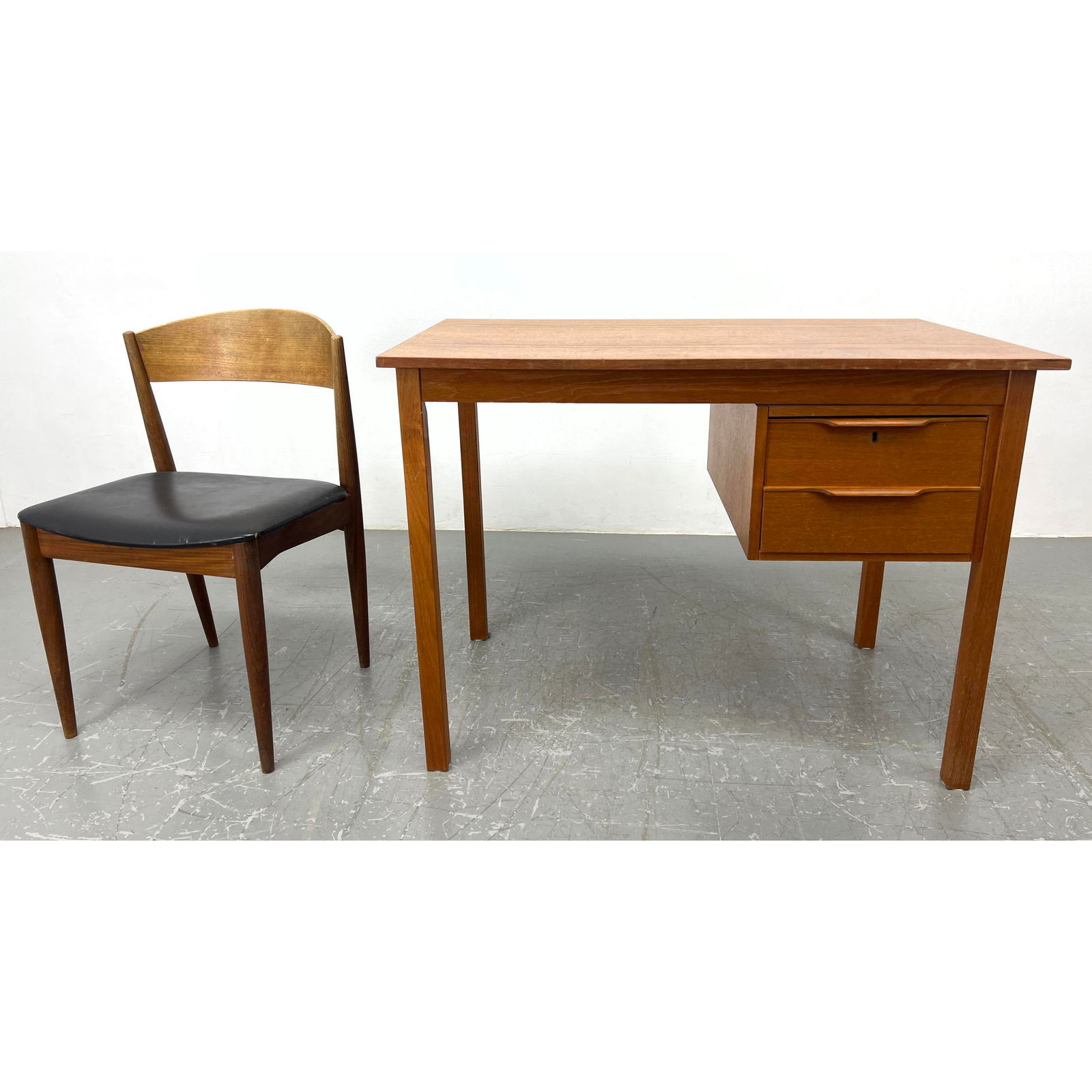 Danish Modern Denmark Teak Single Pedestal Drawers Student Desk and Chair (1 of 13)