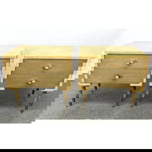 Pair PAUL FRANKL cork night stands. JOHNSON furniture branded. Tan paint.: Pair PAUL FRANKL cork night stands. JOHNSON furniture branded. Tan paint. Dimensions: Height: 24.5 inches, Width: 24.5 inches, Depth: 18 inches. ---