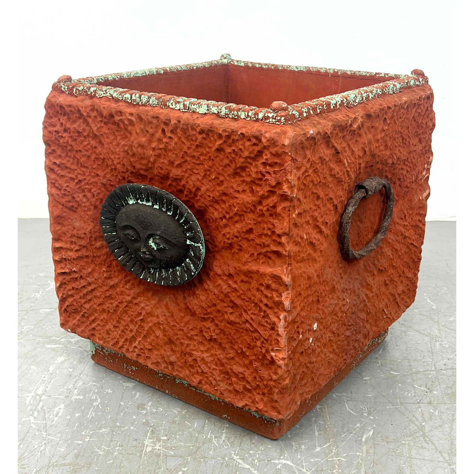 Decorator Brutalist Planter with Metal Decorations. Stoneware and metal. (1 of 12)