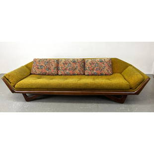 Adrian Pearsall Gondola Sofa Couch.  Angled wood frame. American Modern Walnut.: Adrian Pearsall Gondola Sofa Couch. Angled wood frame. American Modern Walnut. Dimensions: Height: 25 inches, Width: 99 inches, Depth: 34.5 inches. - Seat Height: 16 inches ---