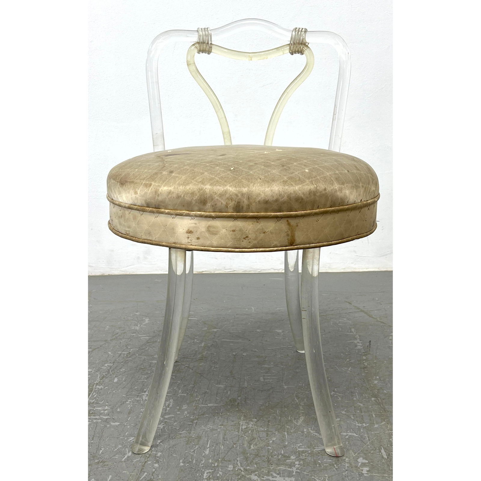 Lucite swiveling vanity stool. 1940s. Unique lucite curved form. (1 of 10)
