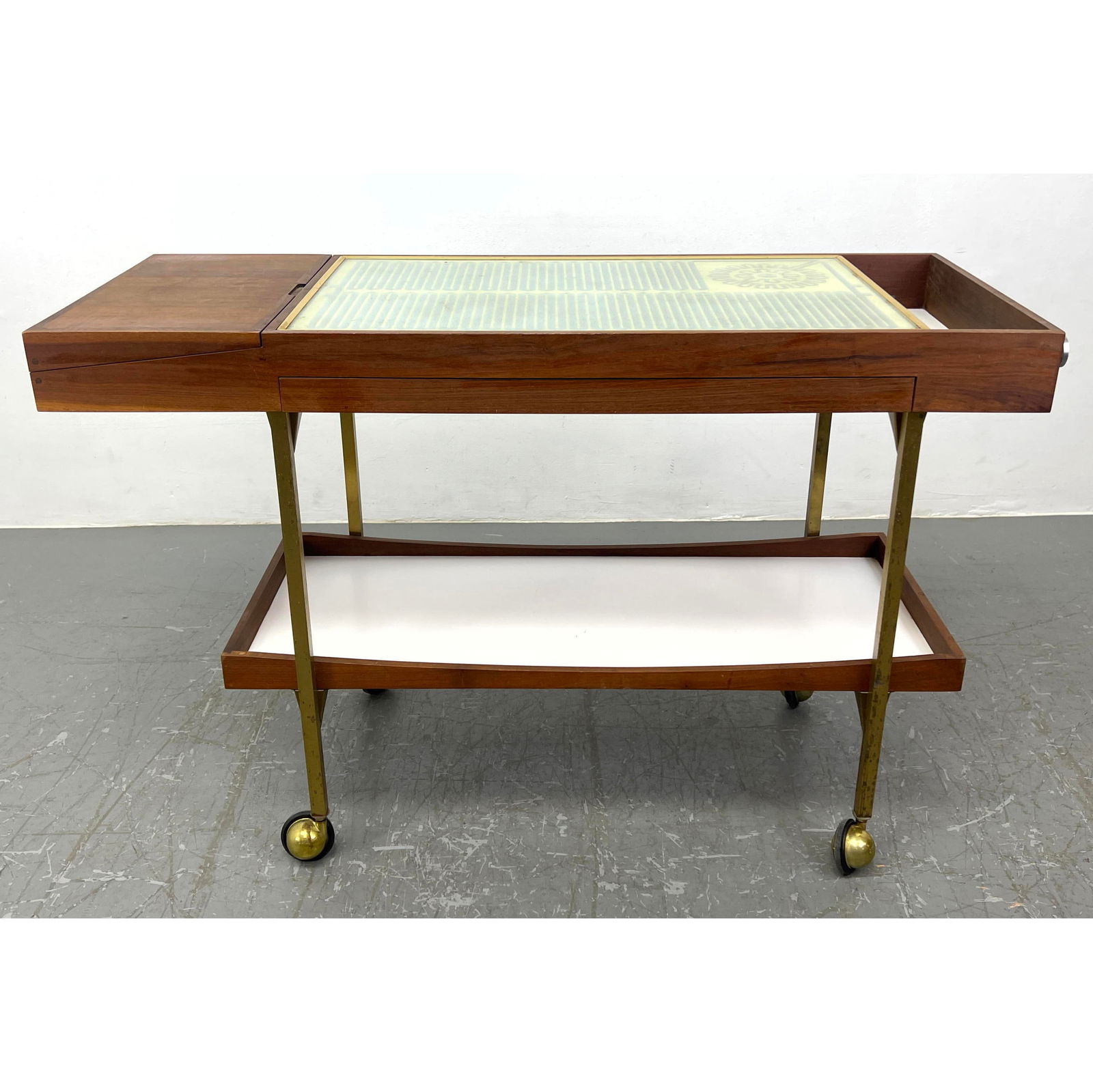 Century Modern Paul McCobb Style Brass and Walnut Serving Cart (1 of 14)