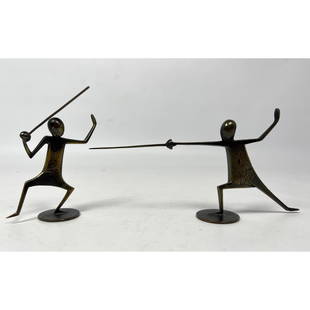 Rare Carl Hagenauer Fencers Austrian bronze Sculptures Figurines: Rare Carl Hagenauer Fencers Austrian bronze Sculptures Figurines Dimensions: Height: 3.5 inches, Width: 7 inches, Depth: 1 inches. --- US Packing and Shipping charge: $35 Plus insurance at a rate of $