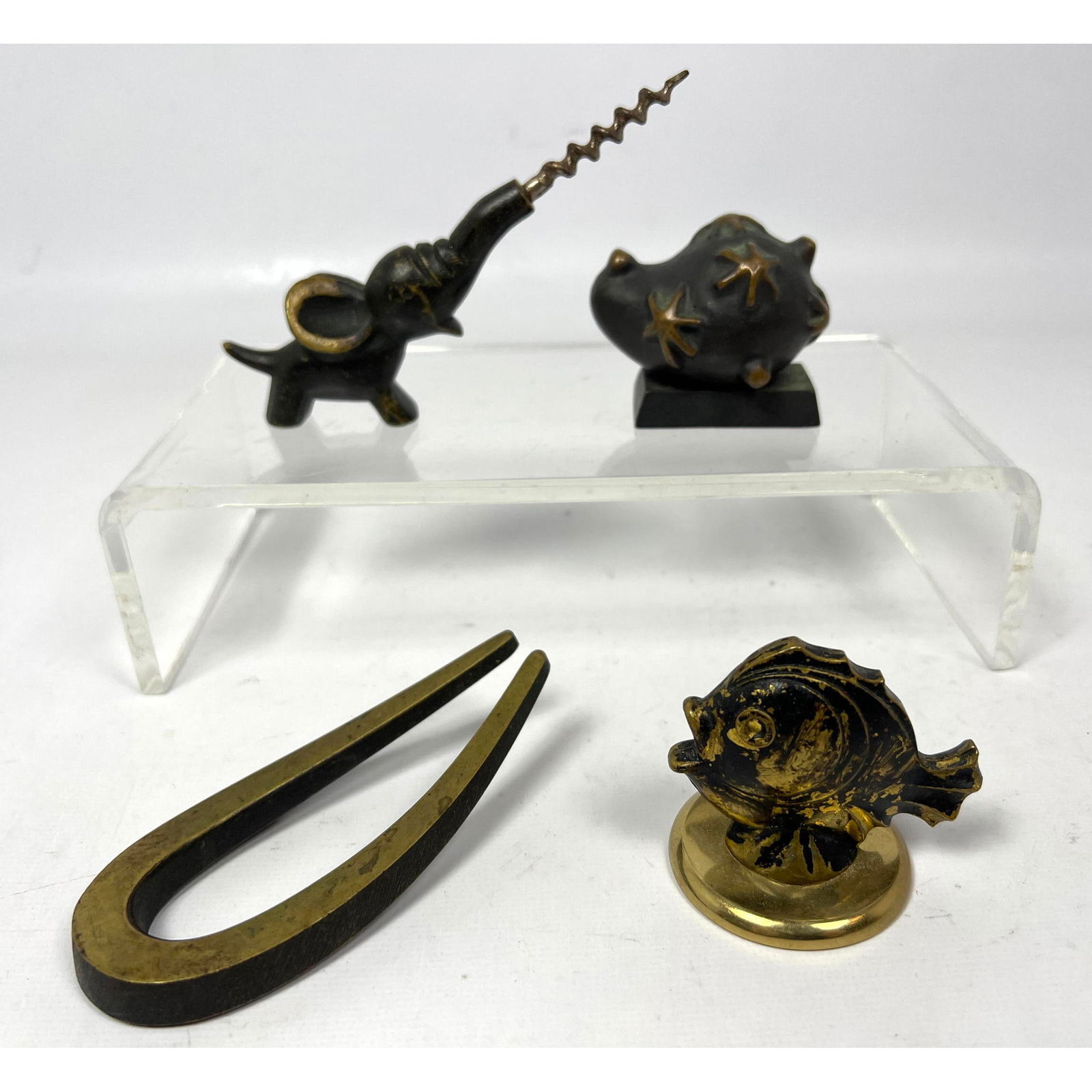4pcs Austrian bronzes. Hagenauer pipe Rest, Elephant Corkscrew, Fish and Broome Abstract Sculpture (1 of 18)