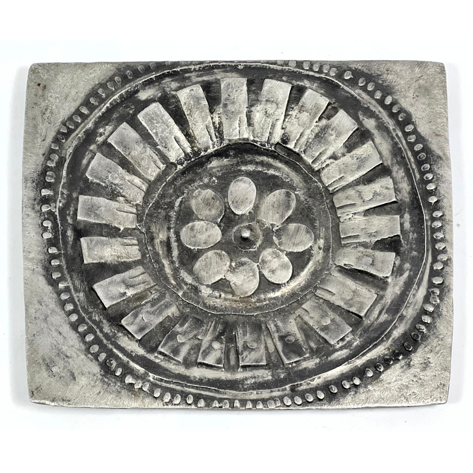 DON DRUMM Sculptural Dish Plaque. Modernist Pewter Form. Detailed Design on slightly bowed form. Mar: DON DRUMM Sculptural Dish Plaque. Modernist Pewter Form. Detailed Design on slightly bowed form. Marked. Dimensions: Height: 10.25 inches, Width: 12 inches. ---