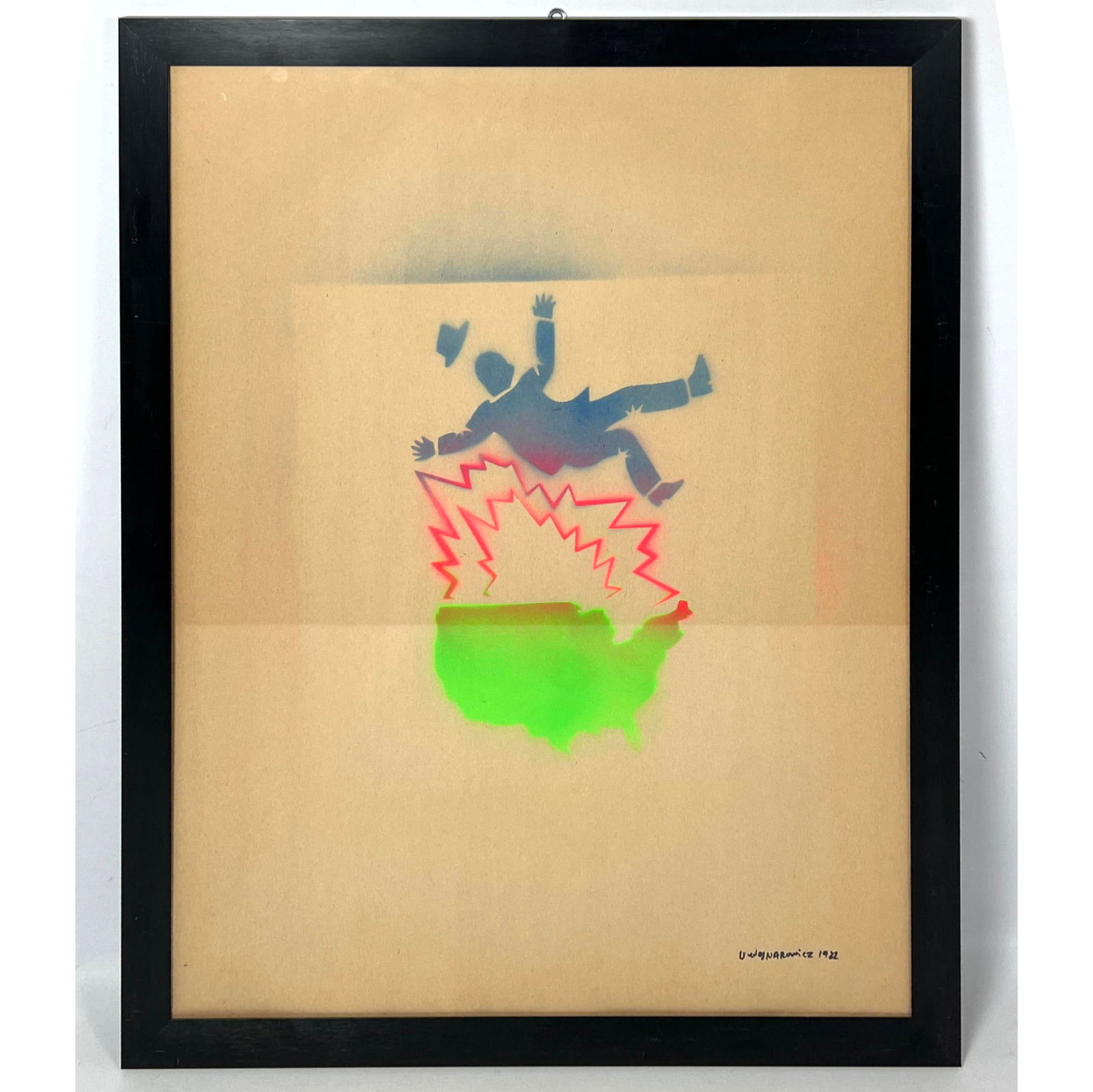 David Wojnarowicz Stencil and spray painting. Art on paper by.: David Wojnarowicz Stencil and spray painting. Art on paper by. Dimensions: Height: 26.25 inches, Width: 20.25 inches. --- US Packing and Shipping charge: In house shipping available. Will be calculate