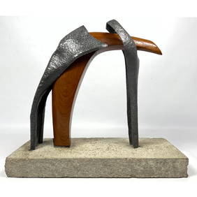 Abstract Modern. Lead metal, wood, cement Modernist Sculpture. Abstract Mixed Media Sculpture. No si (1 of 11)