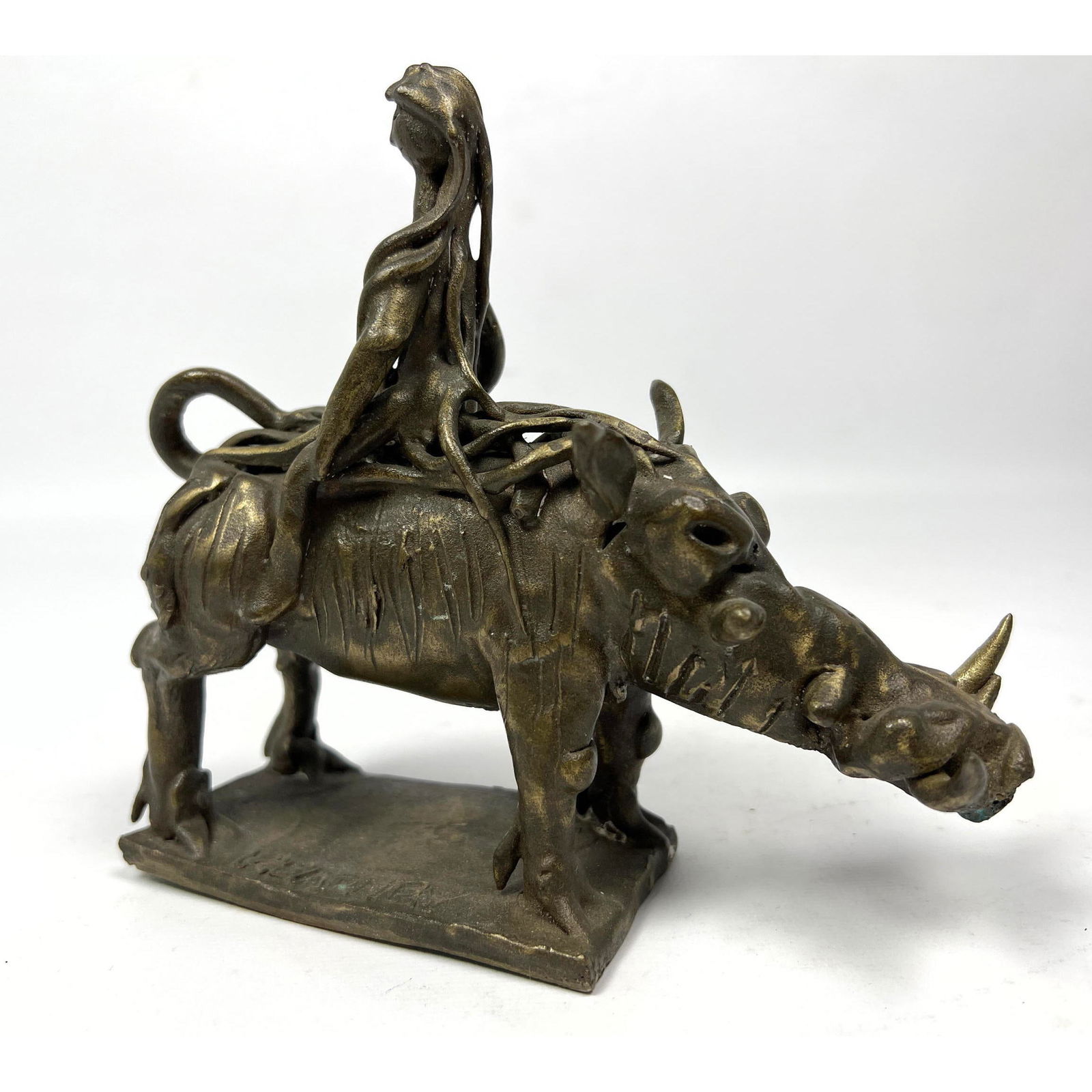 JOHN KEARNEY Bronze Figural Sculpture. "Lady Godiva on a Warthog" Modernist Sculpture signed by arti (1 of 9)