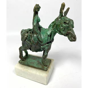 JOHN KEARNEY Bronze Figural Sculpture. "Lady Godiva on a Donkey". Green Patina. Brutalist Modernist: JOHN KEARNEY Bronze Figural Sculpture. "Lady Godiva on a Donkey". Green Patina. Brutalist Modernist Sculpture on Marble plinth base. Signed by Artist. Dimensions: Height: 8 inches, Width: 7