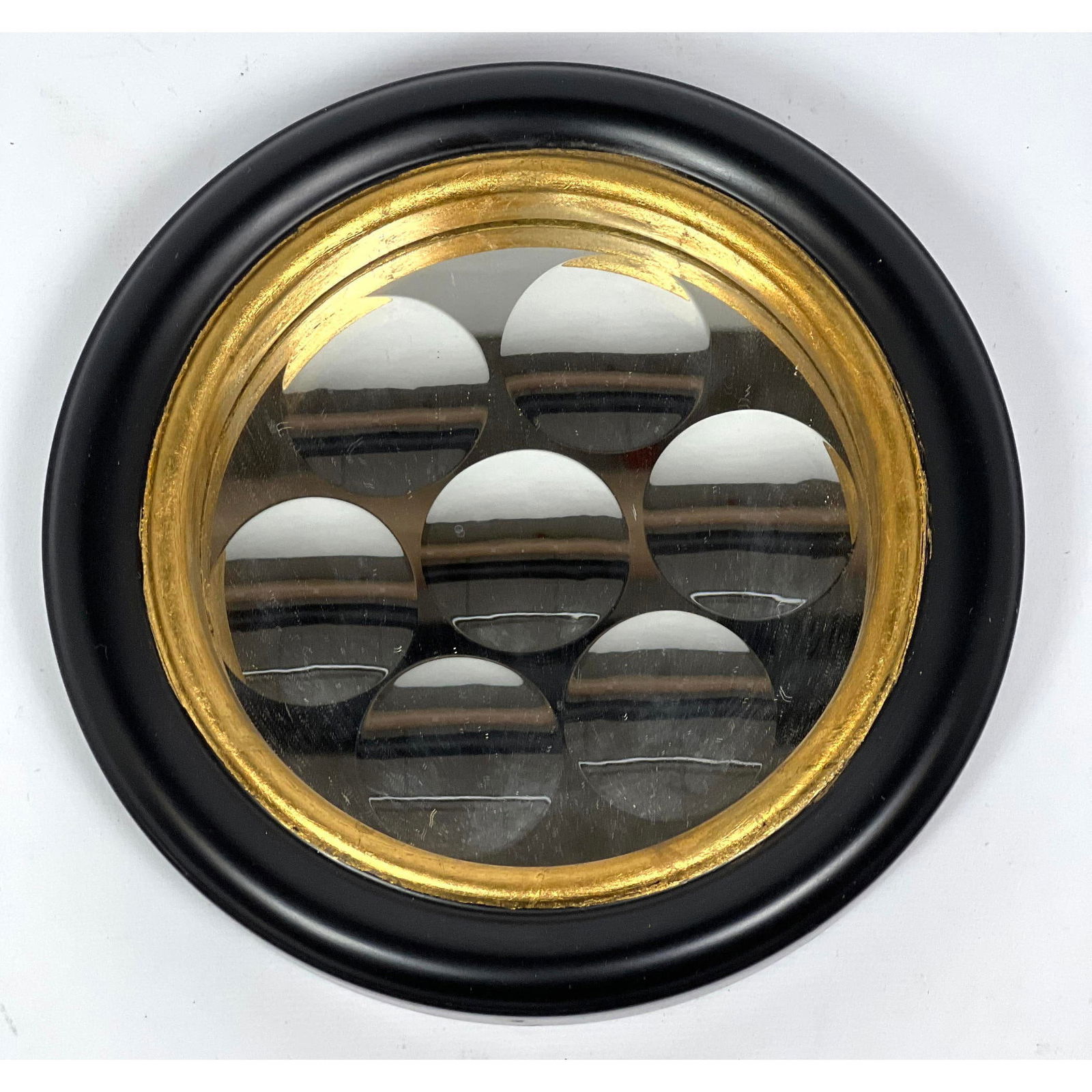 Small Fornasetti style Dimpled Mirror. Round Frame. Global Views. (1 of 7)