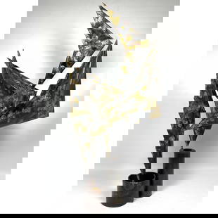 Brutalist Torch Welded Modernist Sculpture. Steel Sculpture with Gilt highlights.: Brutalist Torch Welded Modernist Sculpture. Steel Sculpture with Gilt highlights. Dimensions: Height: 31 inches, Width: 14.5 inches, Depth: 7.5 inches. ---