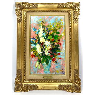 LE PHO Vietnamese Artist Oil Painting on Canvas. "Fleurs". Findlauy Galleries label. Still Life of F: LE PHO Vietnamese Artist Oil Painting on Canvas. "Fleurs". Findlauy Galleries label. Still Life of Flowers. Dimensions: Frame Height: 26.5 inches, Frame Width: 19 inches. - Image Size: Image