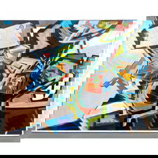 PETER BUSA Oil Painting on Canvas. Abstract Modern.: PETER BUSA Oil Painting on Canvas. Abstract Modern. Dimensions: Height: 37 inches, Width: 49 inches. ---