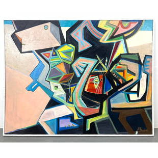 PETER BUSA Oil Painting on Canvas. Abstract Modern.: PETER BUSA Oil Painting on Canvas. Abstract Modern. Dimensions: Height: 37 inches, Width: 49 inches. ---