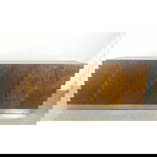 Milo Baughman Burl Walnut Credenza with Chrome Platform Base: Milo Baughman Burl Walnut Credenza with Chrome Platform Base Dimensions: Height: 33 inches, Width: 84 inches, Depth: 20 inches. ---