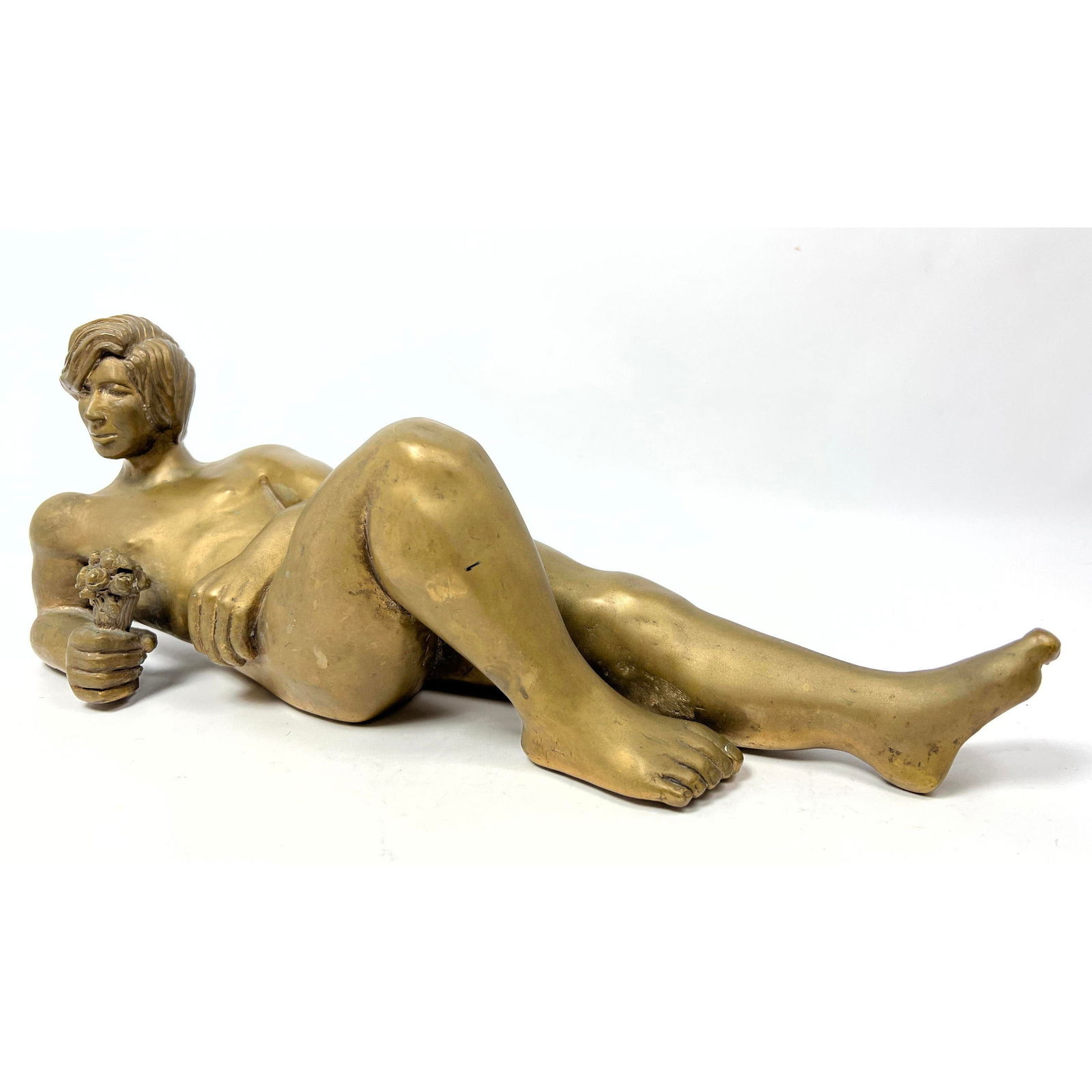 JEAN DOYLE Bronze Figure Sculpture. 3/6 Reclining male with bouquet. (1 of 10)