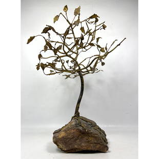 Brutalist Tree Sculpture Mounted on rock Base.: Brutalist Tree Sculpture Mounted on rock Base. Dimensions: Height: 22 inches, Width: 14 inches, Depth: 14 inches. ---