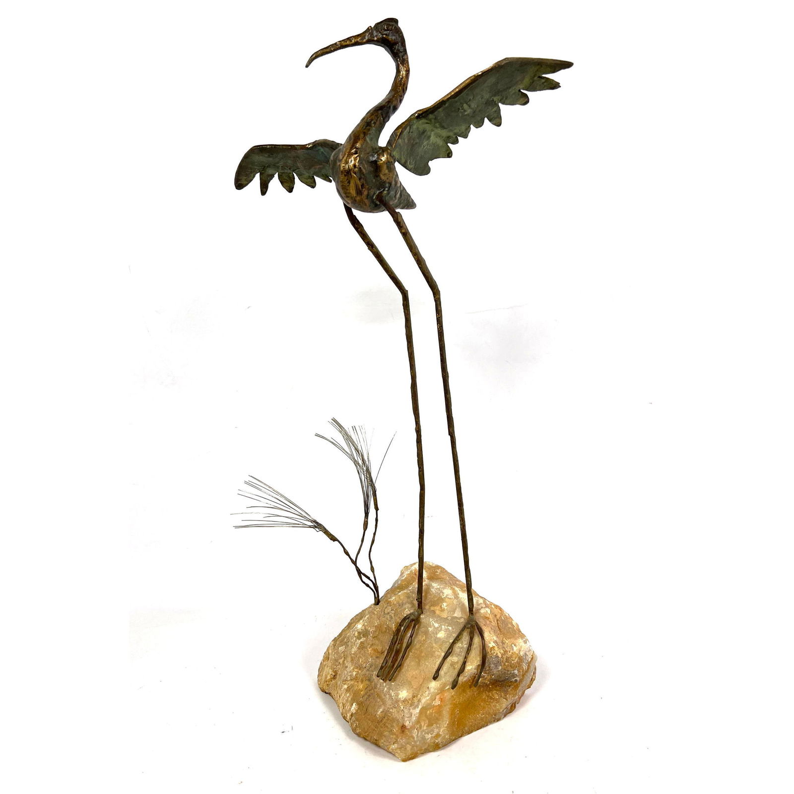 C JERE Egret Bird Sculpture. Signed. Rock base. (1 of 9)