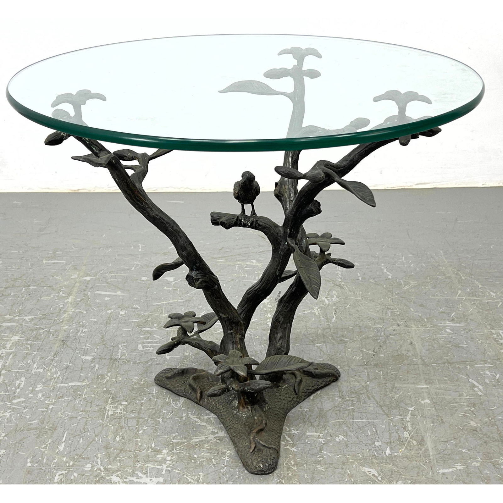 Nature Bronze Base Table in the style of Willy Daro side table. Birds and branches. (1 of 9)